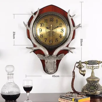 

Creative Retro Wall Clock Living Room Bedroom Wall Decoration Mute Clocks Elk Head Nostalgic Ornaments Wall-mounted Clocks