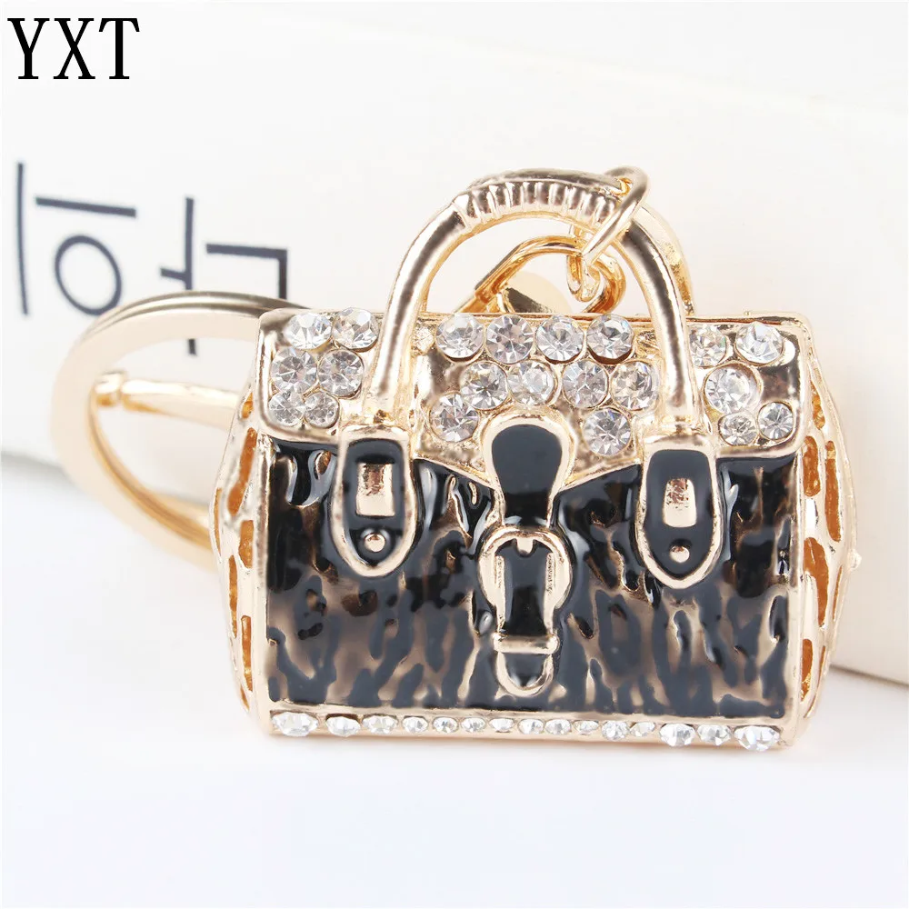 Black Handbag Pendant Charm Rhinestone Crystal Purse Bag Keyring Key Chain Accessories Wedding