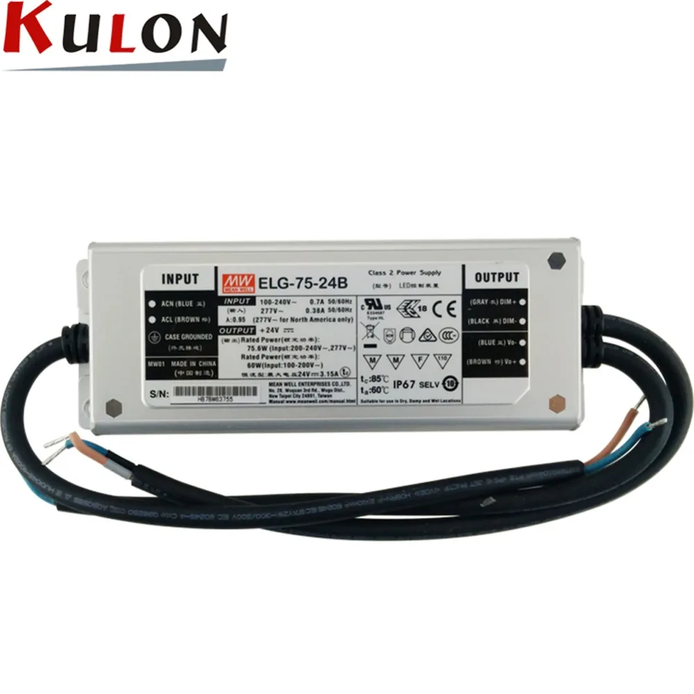 

Original MEAN WELL dimming LED driver ELG-75-24B 75W 3.15A 24V mean well waterproof Power Supply ELG-75 B type IP67