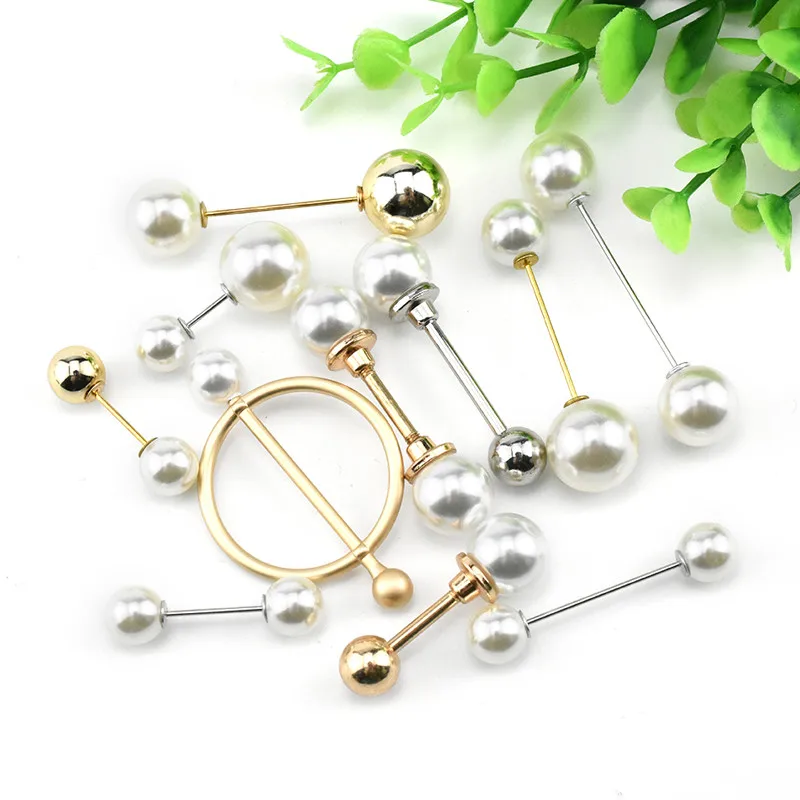 1pcs Double head pearl pin clip button Korean dress metal buckle cuff shawl and snap. | Дом и сад
