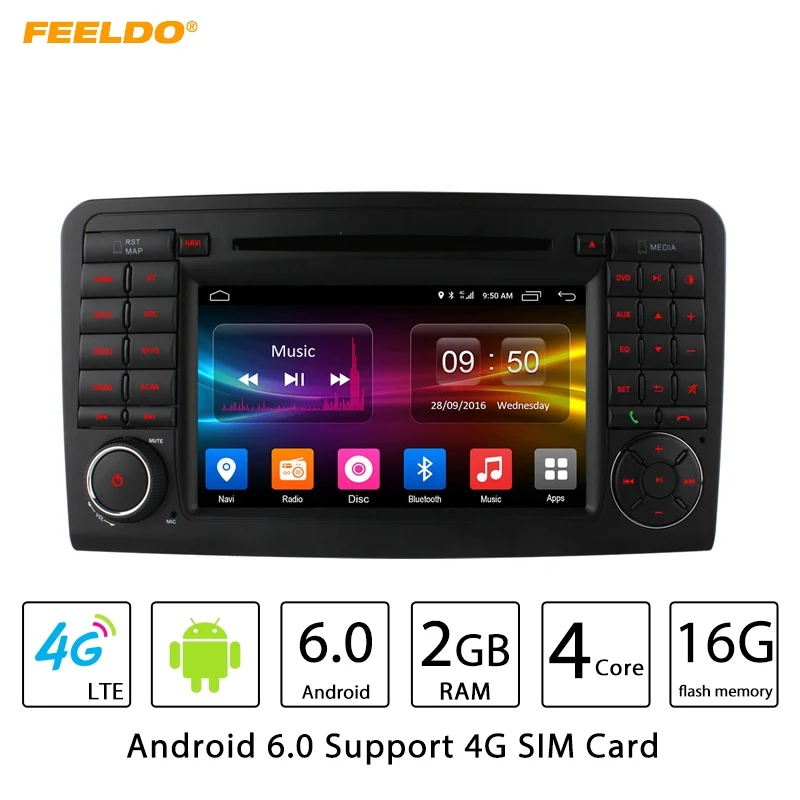 Clearance FEELDO 7" Android 6.0 (64bit) DDR3 2G/16G/4G LTE Car DVD GPS Radio Head Unit For Mercedes Benz ML W164/ML300/ML350/ML450/ML500 0
