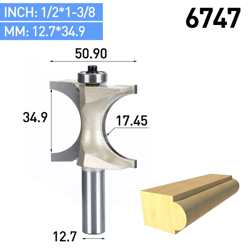 HUHAO 1 шт. 1/2 1/4 дюйма хвостовик полукруглый бит 2 Флейта концевая фреза для дерева с подшипник, деревообрабатывающий инструмент фреза - Длина режущей кромки: 6747