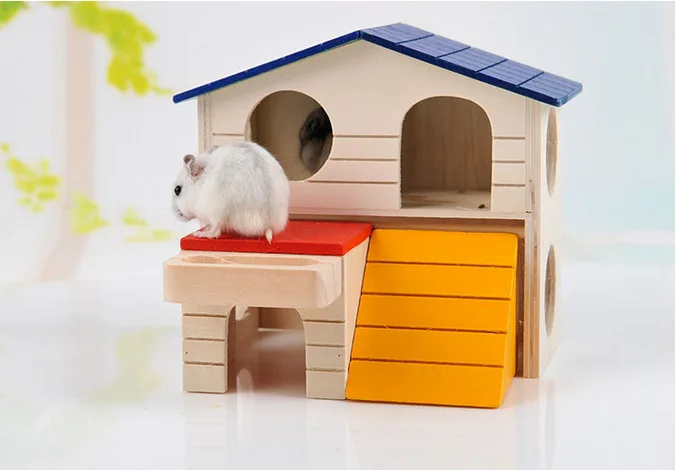 Милый маленький животный хомяк деревянный дом клетка двухслойная Складная вилла для попугая хорек кролик, белка морская свинка мышь игрушка