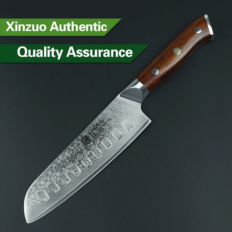 XINZUO 7 inch Santoku Knife Japanese Chef Knife vg10 Damascus Steel Professional Kitchen Knive with Ergonomic Rose Wood Handle