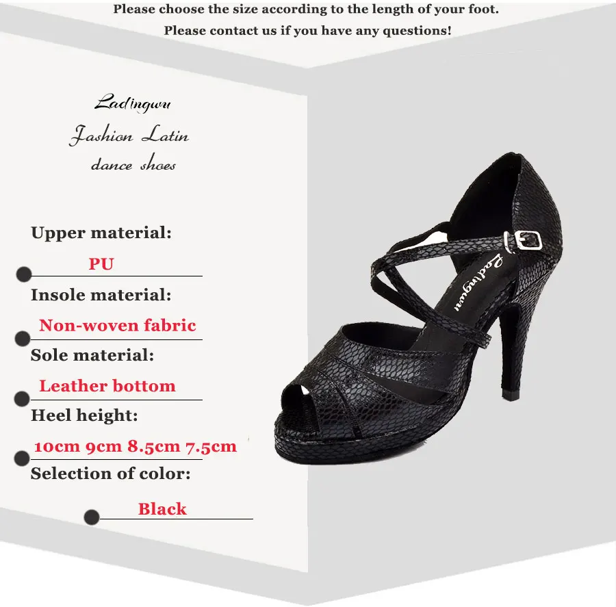Ladingwu танцевальные туфли для сальсы женские водонепроницаемые туфли для латинских танцев на платформе женские туфли для бальных танцев Танго черные туфли из искусственной кожи со змеиным узором