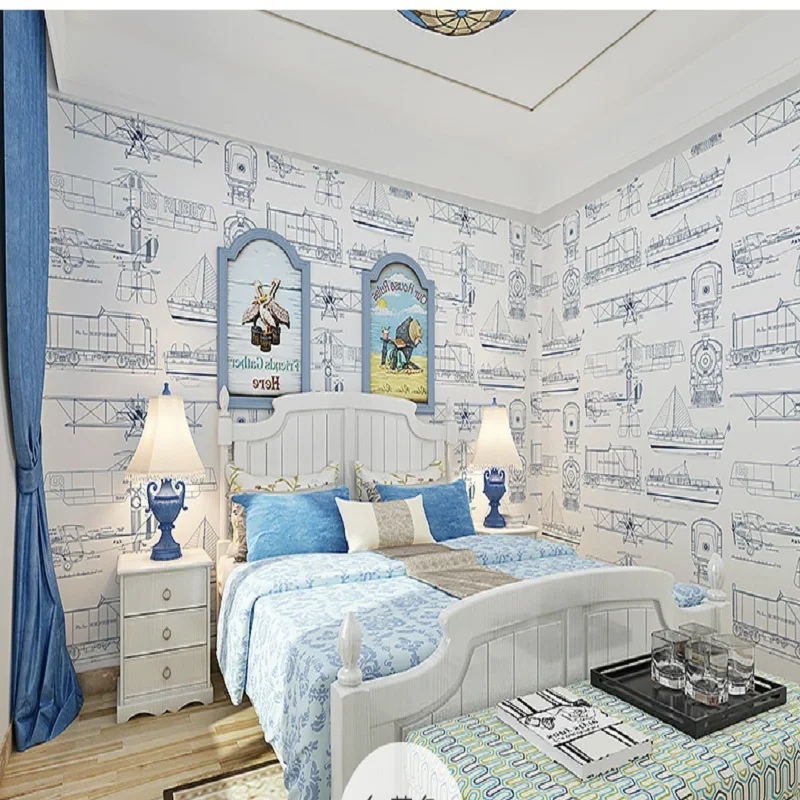 

European Simple Style Wallpapers Children Room non-woven wallpaper boy/girl Room Aircraft Printing Cartoon Roll papel de parede