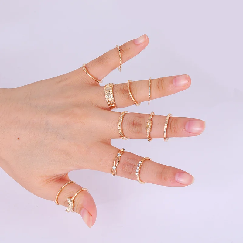 12 Pcs/Set Gold Color Rings Bulk Simple Style Elegent Women Girls Ring