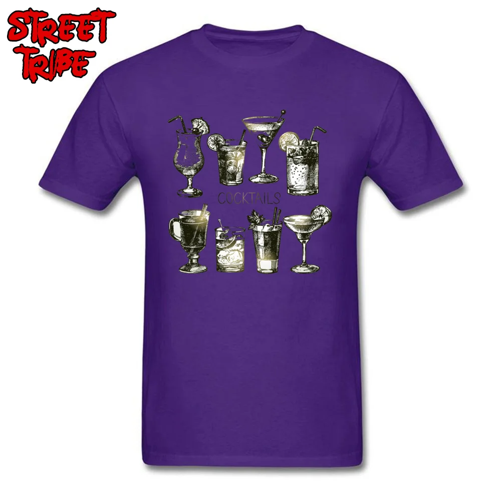 cocktail martini alcoholic drink Camisa Tops Shirt Short Sleeve for Male Cotton Fabric Crewneck T-Shirt Design Tshirts Fashion cocktail martini alcoholic drink purple