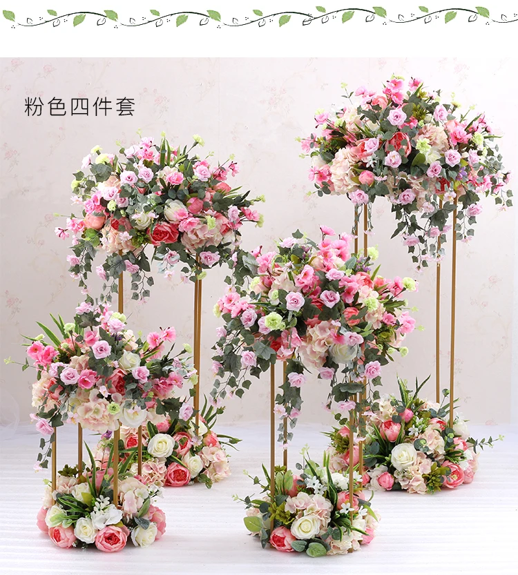 

2018 Flower Vase Gold Column Stand Metal Road Lead Wedding Centerpiece Flower Rack For Event Party Decoration