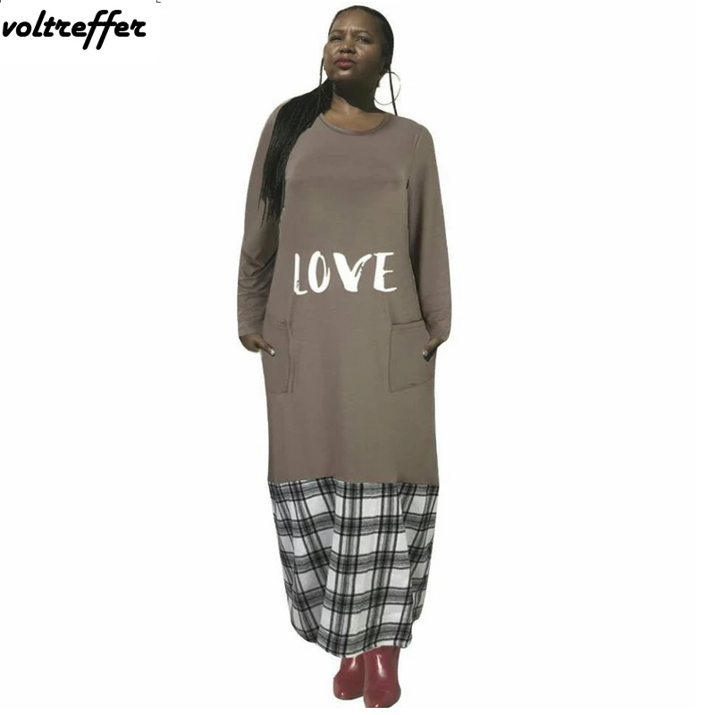 A cuadros carta impresa cuadros Patchwork Maxi camiseta vestido de traje Longue Mujer Casual vestidos Ropa de Mujer 2019