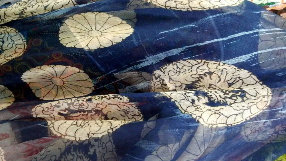 New 100 Pure Natural Mulberry Silk Chiffon fabric blue flowers Digital Prints Fabric tissu au