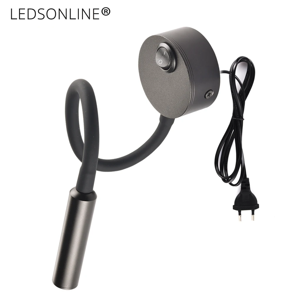 

Wall Lmap Sconces Clamp light 3W Bedroom Lamp on/off Switch White Silver Black Flexible Gooseneck home bedside reading lights
