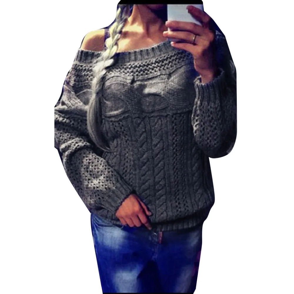 Women Casual Off Shoulder Long Sleeve Knit Knitwear Pullover Sweater | Женская одежда