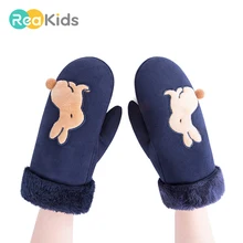 REAKIDS/Детские Мультяшные перчатки с кроликом; зимние варежки для девочек и мальчиков; хлопковые плюшевые детские перчатки; милые теплые перчатки