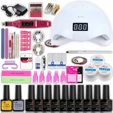 54 Вт/48 Вт/24 Вт Светодиодная УФ-лампа для ногтей маникюрный набор 10 цветов акриловый набор для ногтей Набор для гель-лака набор для наращивания ногтей сверла для ногтей Набор ручек