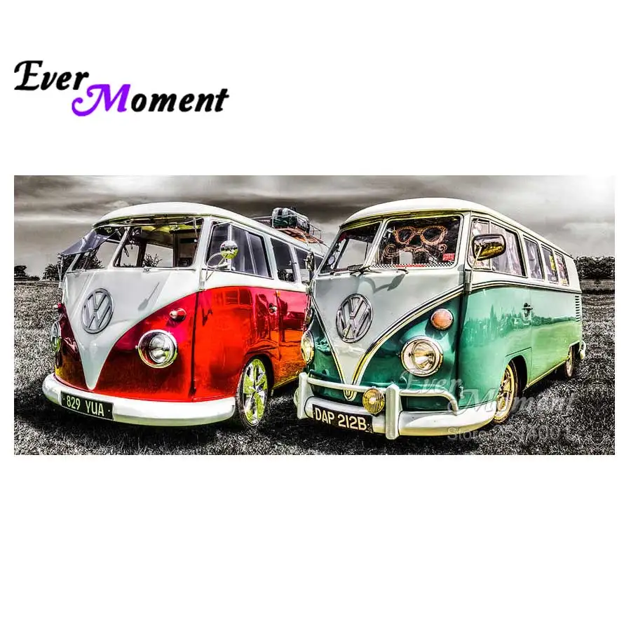 

Ever Moment Diamond Painting Camper Van DIY 5D Diamond Embroidery Cross Stitch Needlework Full Complete Mosaic Kit Decor ASF863