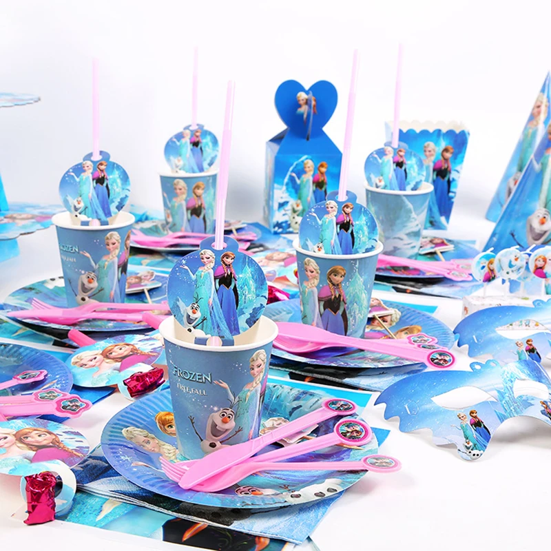 

Princess Anna Elsa Party Disposable Tableware Paper Cup Plate Candy Box Baby Shower Kids Birthday Party Decoration Supplies SC16