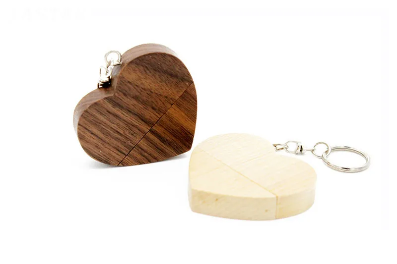 JASTER free logo wooden Heart-shaped gift+metal box USB Flash Drive 2.0 64GB 32GB 16GB 8GB U Disk photography wedding gifts jump drive