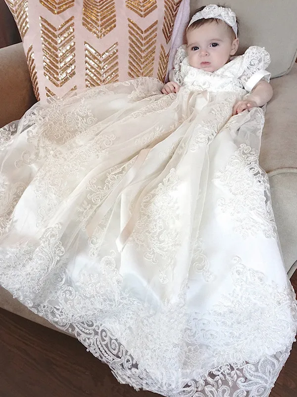 Кружевное платье для крещения новорожденных с повязкой на голову|baptism dress|christening