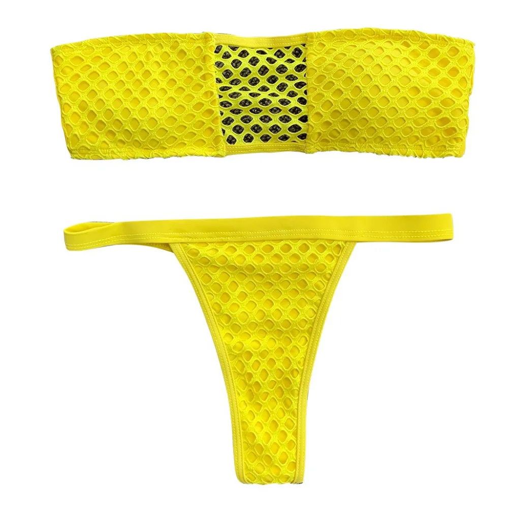 2019 bikinis sexy swimwear women solid color split women's bandage mesh swimsuit sexy beach bikini set swimsuit push up 40J19 (6)