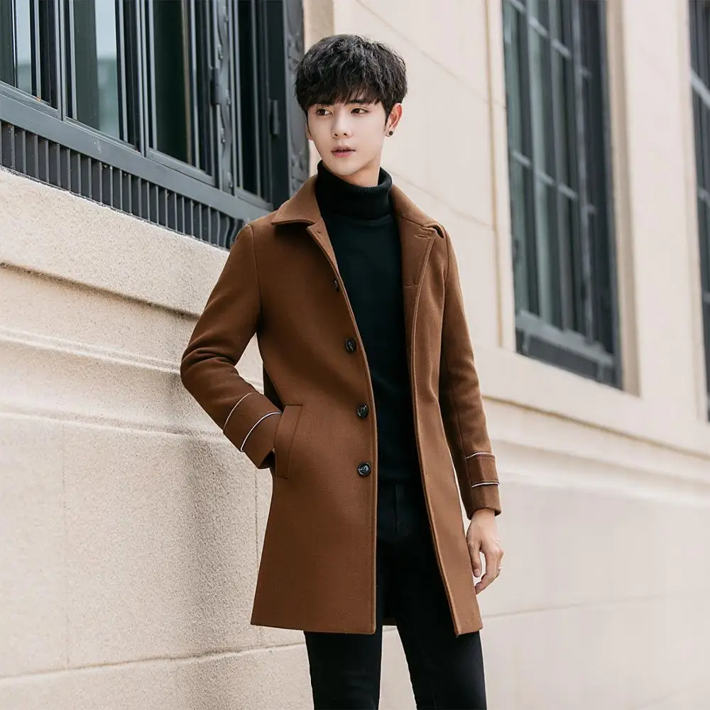 

2019 men's new Korean version of the self-cultivation in the long section of solid color lapel jacket men's casual windbreaker