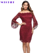 

SORCHIDF 2018 New Sexy Floral Lace Dress Off Shoulder Long Sleeve Dress Elegant Celebrity Party Plus Size Mini Dress Vestidos