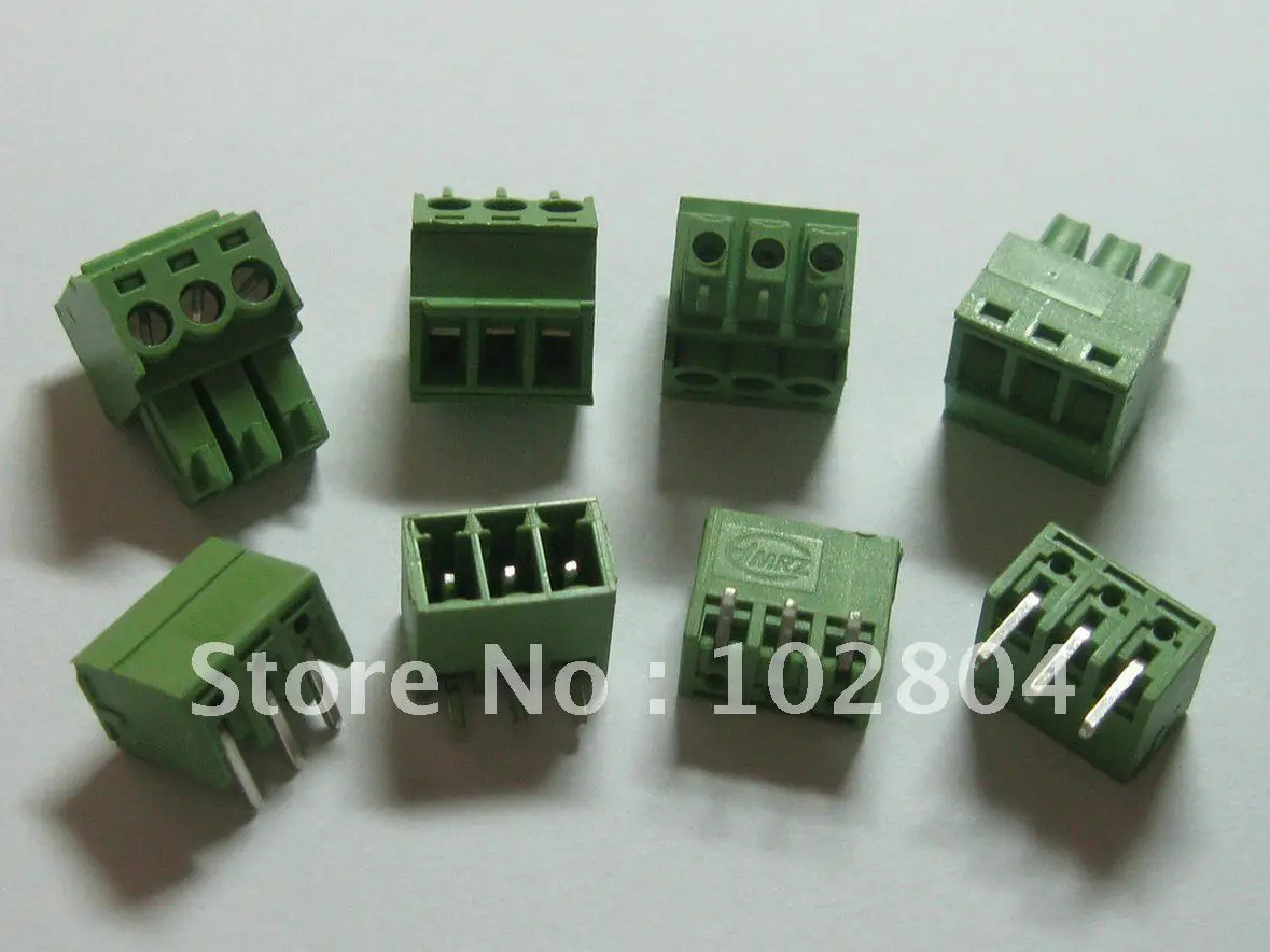 

60 pcs Angle 3pin/way Pitch 3.81mm Screw Terminal Block Connector Green Color Pluggable Type with angle pin