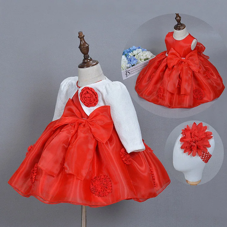 Комплект из 3 предметов, платье для крещения для маленьких девочек Пышное Платье принцессы на свадьбу, крестины детское платье с повязкой на голову, куртка, шаль