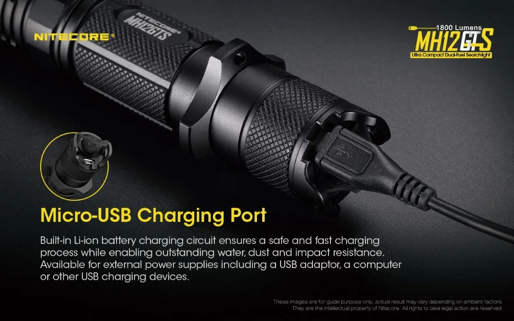 Nitecore MH12GTS 1800 люмен Long бросок USB Перезаряжаемые фонарик с высокой производительностью Батарея и NITECORE NFR25 фильтр