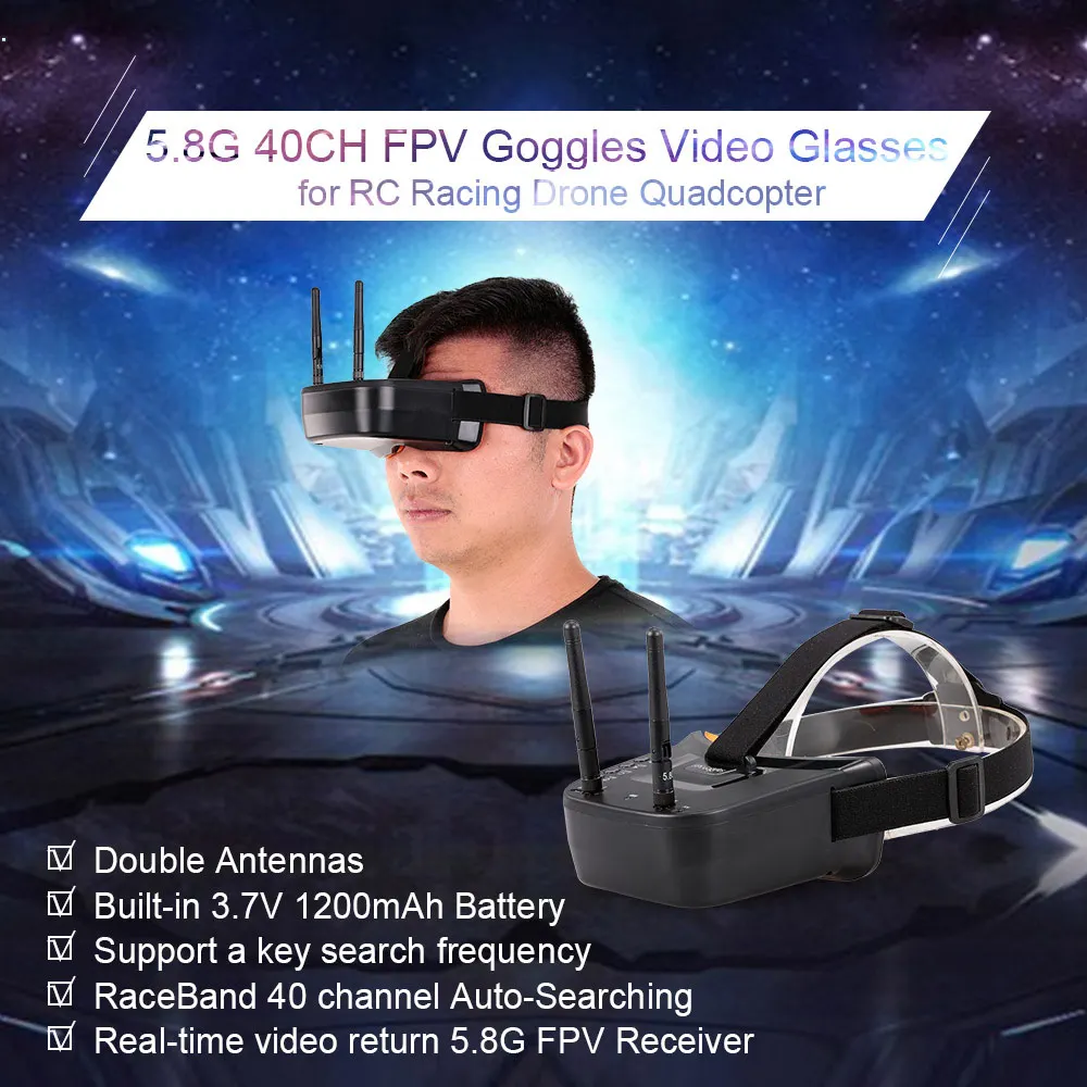 Мини FPV VR Goggles 3 дюйма 480*320 дисплей 5,8G 40CH автоматический поиск встроенный аккумулятор 3,7 V 1200mAh для FPV квадрокоптера дрона