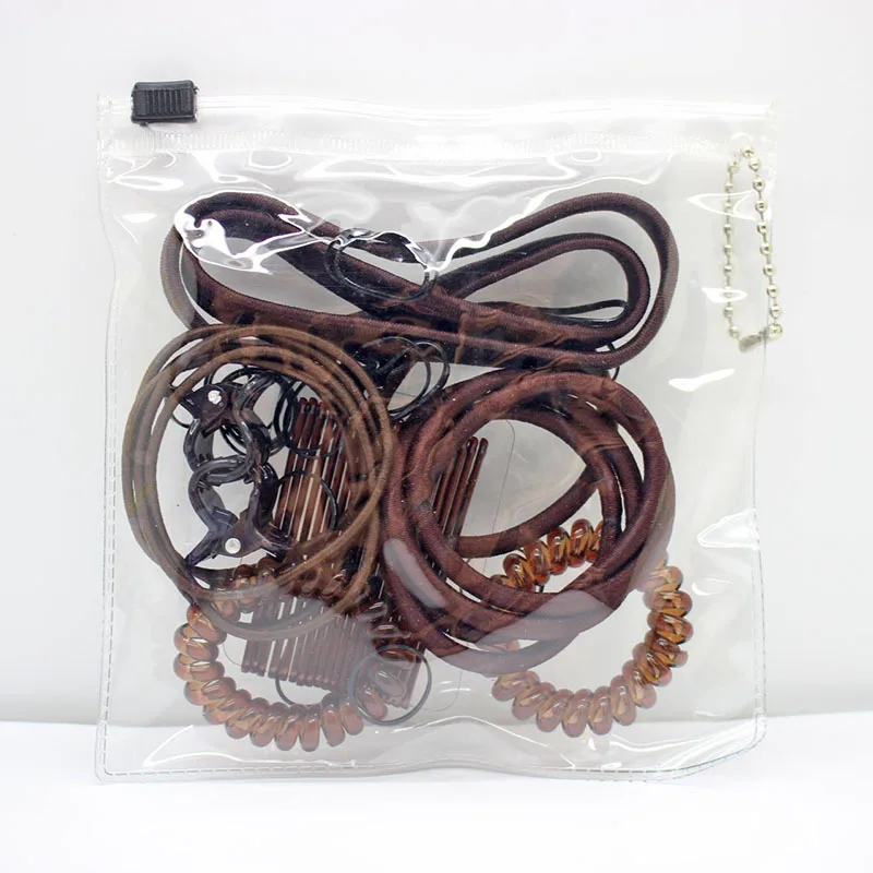 ПВХ сумки черный и коричневый и фиолетовый набор мини-Когти для волос и эластичные и телефонные провода и повязки для волос и заколки аксессуары для волос для девочек - Цвет: Brown