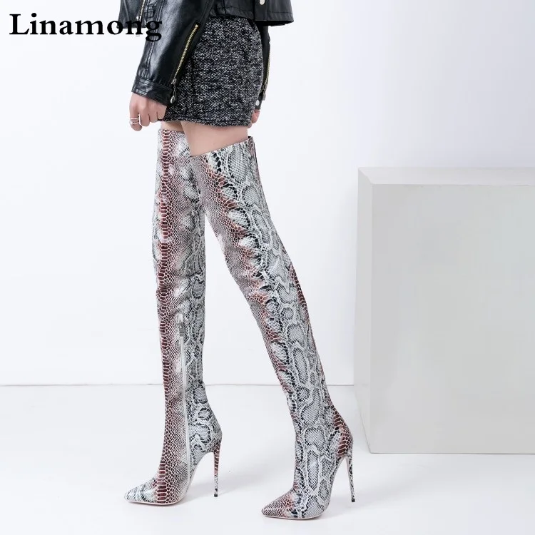 Sexy-Ladies-Python-Thigh-High-Boots-Pointy-Toe-Stiletto-Heels-Snake ...