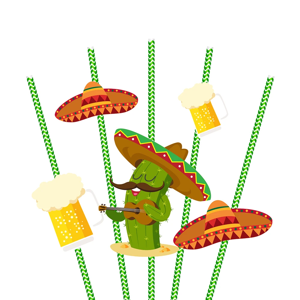 

36pcs/set Mexico Party Decoration Cinco de Mayo Party Carton Cactus Paper Straws Cocktail Drinking Straws Party Supplies ST050