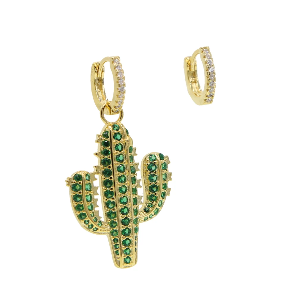 

Personality Cactus Shape Plant dangle long Earrings Girls Vintage Sweet Temperament Metal green stones Earrings For Women