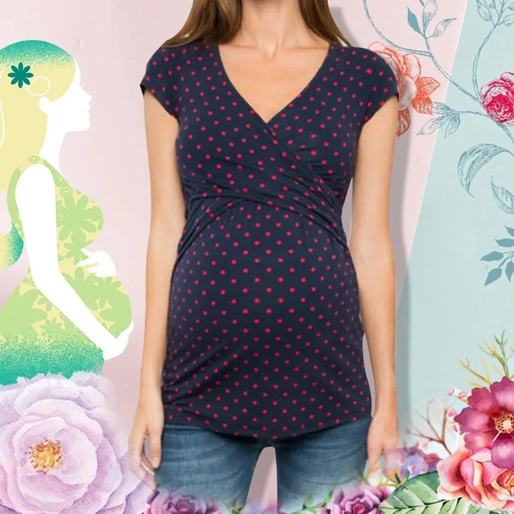 SAGACE Dots Print Maternity Грудное вскармливание Cvlothes женские футболки повседневные летние женские Топы футболка Летняя одежда для беременных