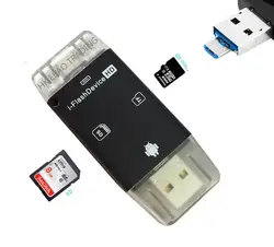 Все в 1 кардридер i Flash usb2.0 2 слоты USB кардридер для iPhone 7 6 Plus 5 5S ipad 4 air 2 mini 3 Android OTG телефонов