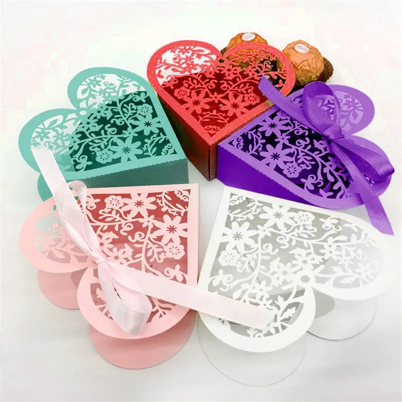 50pcs/set Heart Shape Candy Box Wedding Marriage Party Favors Gifts