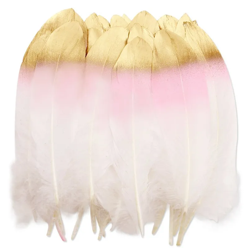 WXBOOM News! 36Pcs Natural White Feathers ,Pink and Gold Dipped,for