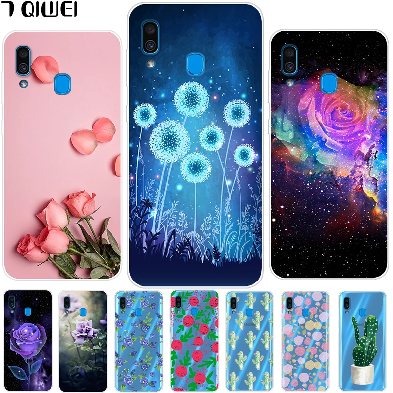 

G For Samsung Galaxy A20 Case 2019 TPU Soft Silicone Phone Case For Samsung Galaxy A20 Case A 20 Cover Rose Print Transparent