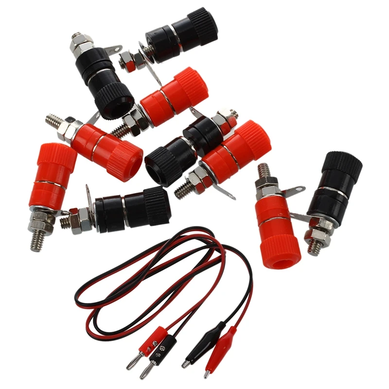 

2 Pcs Red Black Banana Plugs To Alligator Clips Probe Test Cable 1M & 10 Pcs 3.8mm Thread 4mm Banana Plug Socket Binding Post