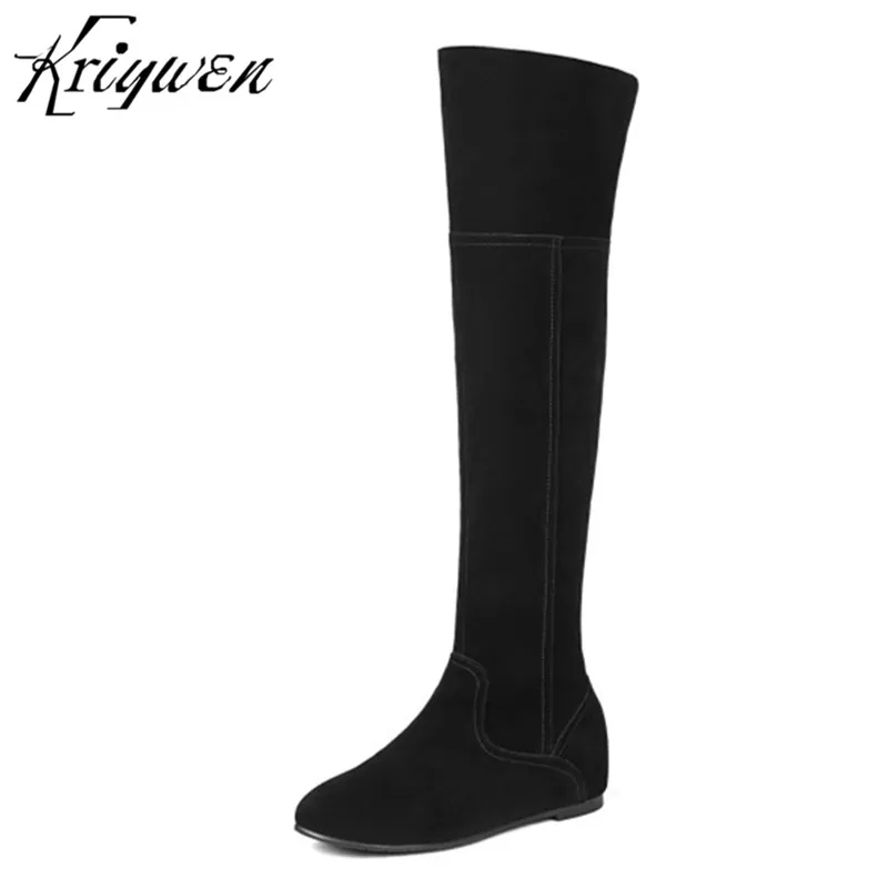 

2018 Winter Women Over The Knee Boots Genuine Leather Woman Thigh Med Heels Casual Dress Shoes Brand Fashion Ladies Femmes Botas