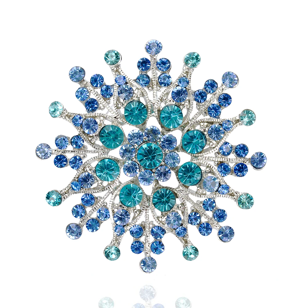 

Large Size Silver Plated Blue Rhinestone Crystal Vintage diamante Brooch for wedding invitation