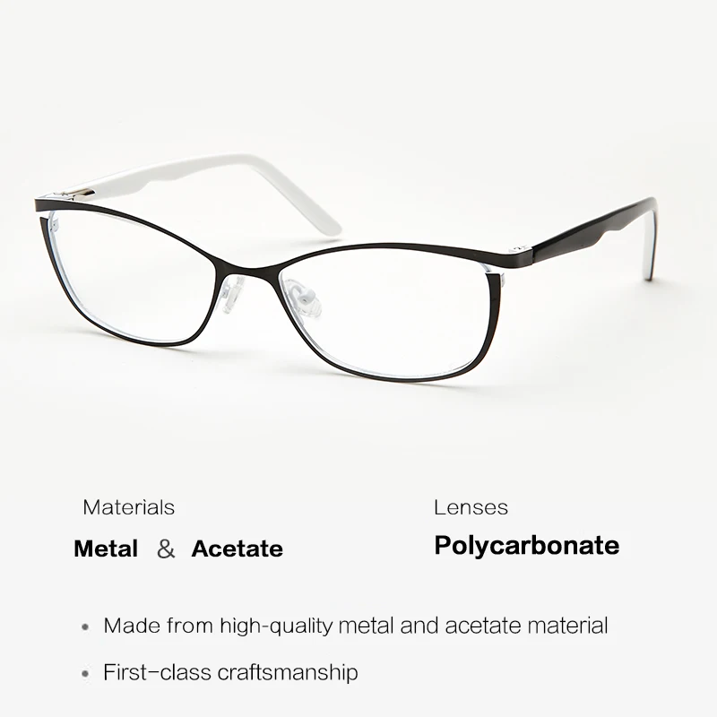Eyeglasses Frames Metal Women Cat Eye Glasses Frames For Women Vintage Transparent Black and White