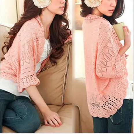 

Causal Knitted Thin Cardigan Sweater Batwing Sleeve Women Cape Air Conditioning Shirt