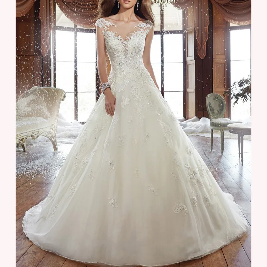 

Vestido de noiva sereia A-line Wedding Dresses 2019 See Through Lace Back Sexy Wedding Dress Sleeveless Lace Wedding Gown