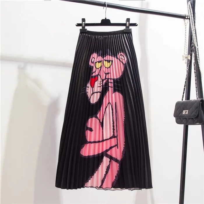 Весна-Осень, розовая юбка с принтом Пантеры, европейский стиль, женская плиссированная юбка трапециевидной формы, высокое качество, юбки