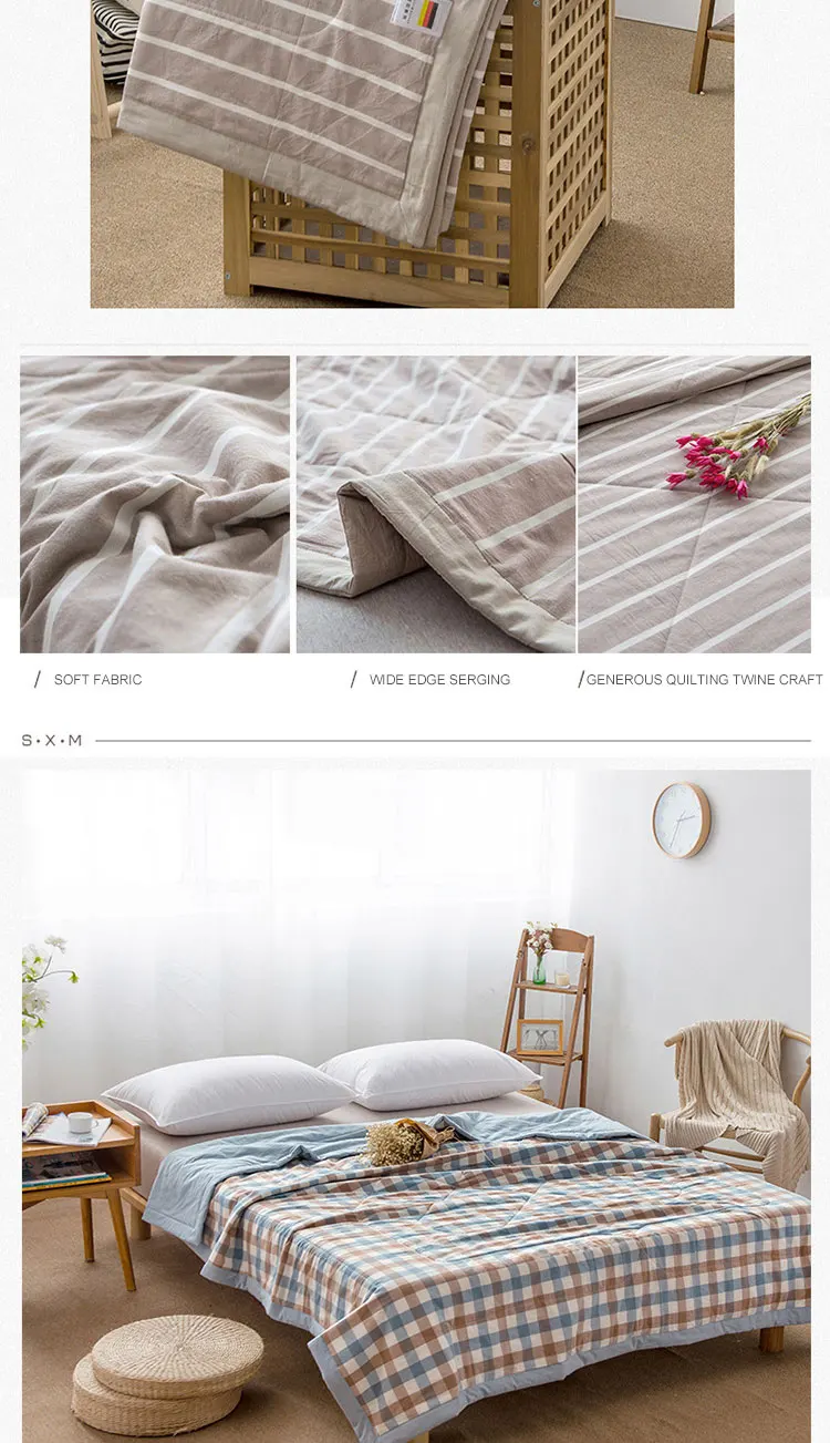 Стеганые одеяла в скандинавском стиле из хлопчатобумажной ткани, мягкое одеяло для дома, гостиницы, простые клетчатые полоски, 3 размера, постельные принадлежности
