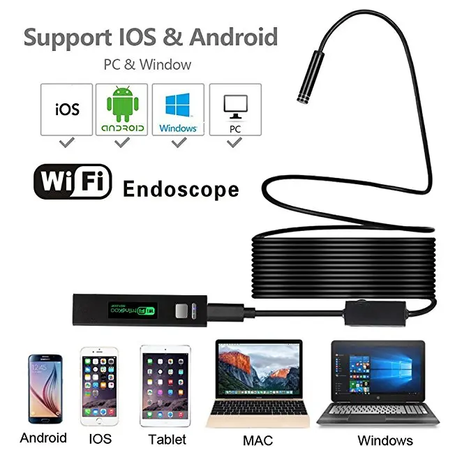 Wireless Endoscope 1200P HD Camera, MindKoo 8LED Wi Fi Smartphone IP68