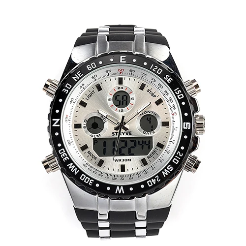 Люксовый бренд STRYVE S8002 наручные часы Montre Homme многофункциональные спортивные часы армейские военные тяжелый циферблат Будильник светодиодные аналоговые часы - Цвет: white
