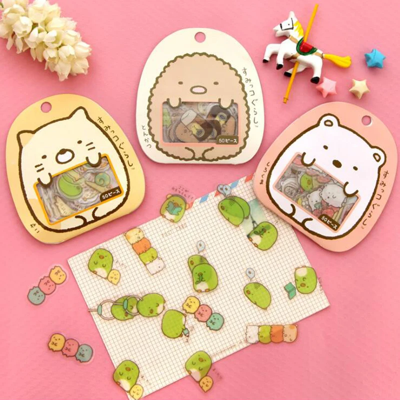 

100 pcs/lot 2Bag DIY Cute Cartoon Kawaii PVC Stickers Memo Pads Lovely Cat Bear Sticker For Diary Decoration